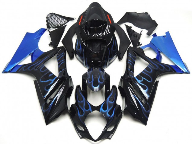 2007-2008 Custom Blue and Black Flame GSXR 1000 Fairings
